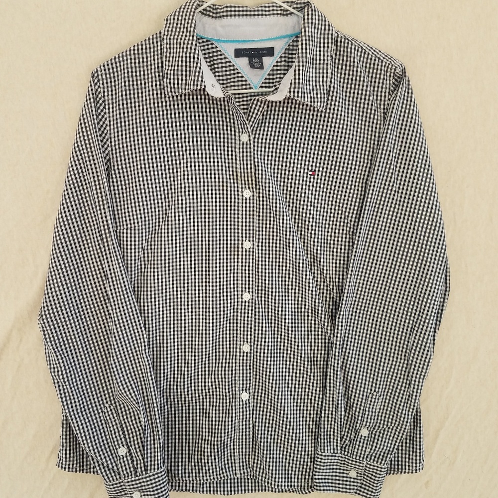 Tommy Hilfiger Navy and White Check Button Down, L